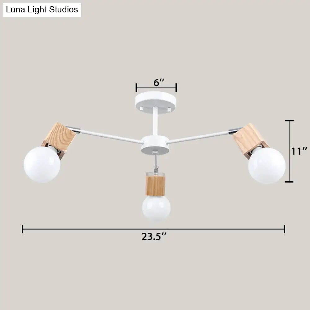 DecorBites™ DecorBites™ Semi-Flush Open Bulb Ceiling Light with Square Loft Style Design - 3/5 Heads, Wood Metallic Mount Chandelier