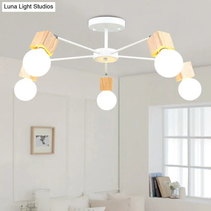 DecorBites™ DecorBites™ Semi-Flush Open Bulb Ceiling Light with Square Loft Style Design - 3/5 Heads, Wood Metallic Mount Chandelier