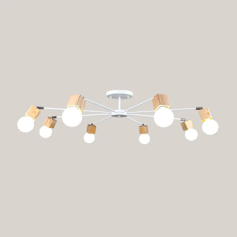 DecorBites™ DecorBites™ Semi-Flush Open Bulb Ceiling Light with Square Loft Style Design - 3/5 Heads, Wood Metallic Mount Chandelier