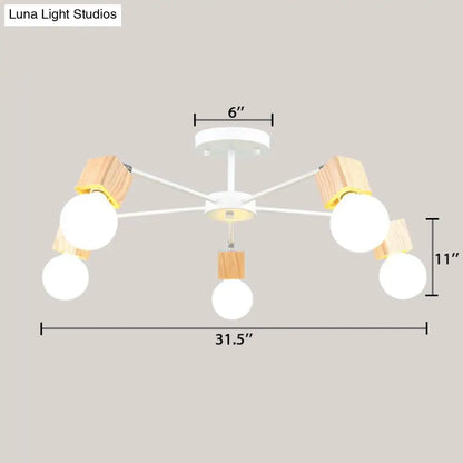 DecorBites™ DecorBites™ Semi-Flush Open Bulb Ceiling Light with Square Loft Style Design - 3/5 Heads, Wood Metallic Mount Chandelier