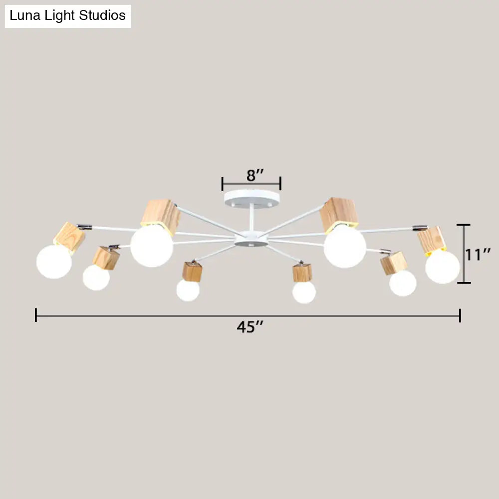 DecorBites™ DecorBites™ Semi-Flush Open Bulb Ceiling Light with Square Loft Style Design - 3/5 Heads, Wood Metallic Mount Chandelier