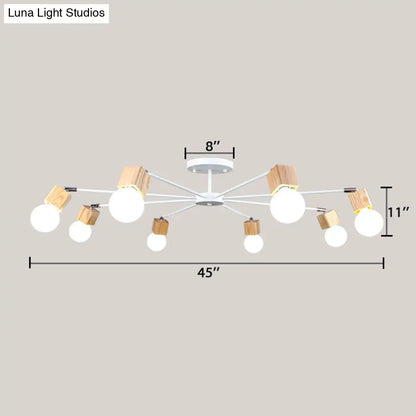DecorBites™ DecorBites™ Semi-Flush Open Bulb Ceiling Light with Square Loft Style Design - 3/5 Heads, Wood Metallic Mount Chandelier