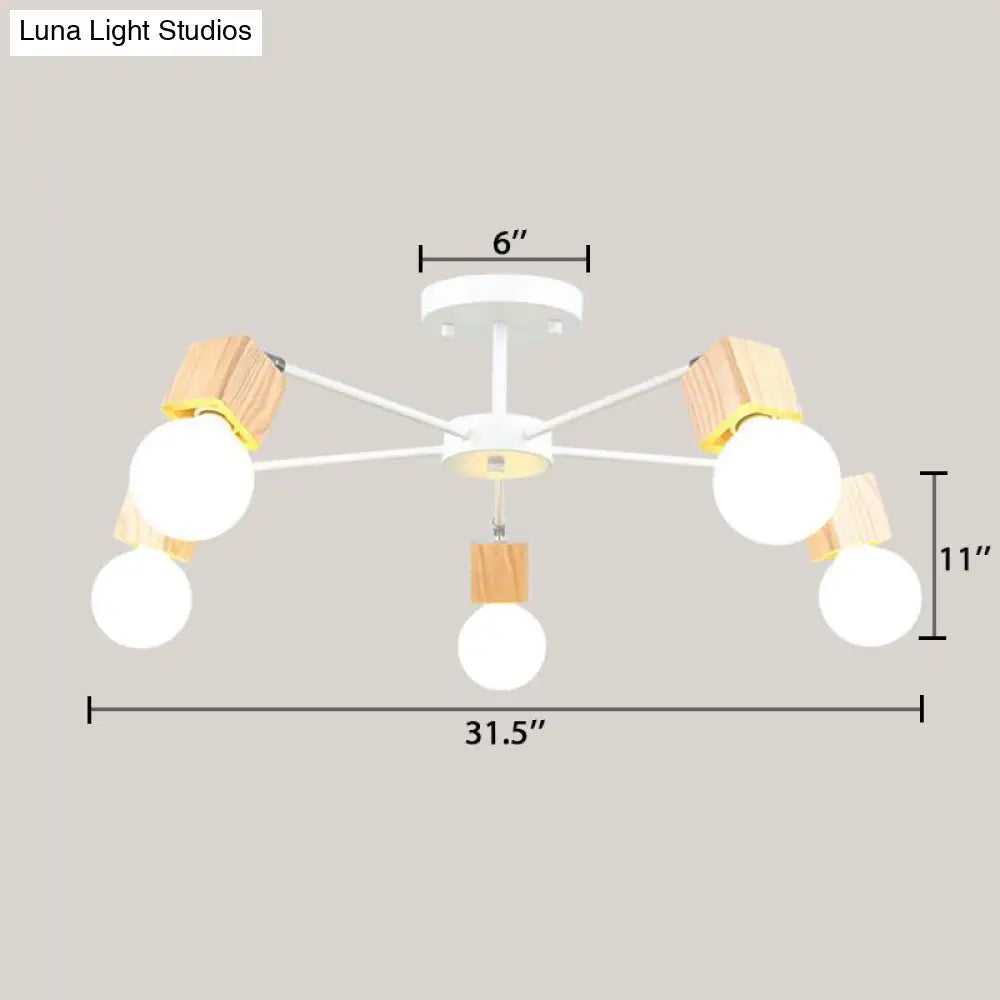 DecorBites™ DecorBites™ Semi-Flush Open Bulb Ceiling Light with Square Loft Style Design - 3/5 Heads, Wood Metallic Mount Chandelier
