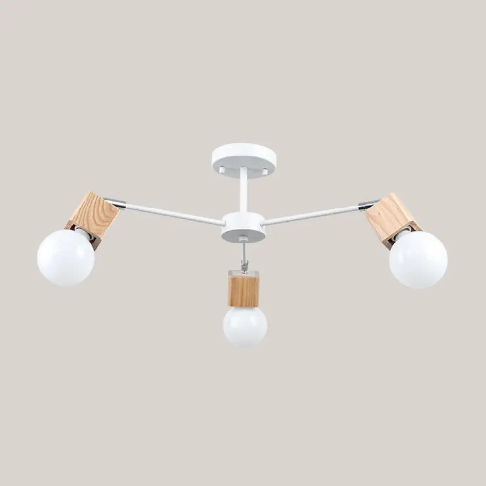 DecorBites™ DecorBites™ Semi-Flush Open Bulb Ceiling Light with Square Loft Style Design - 3/5 Heads, Wood Metallic Mount Chandelier