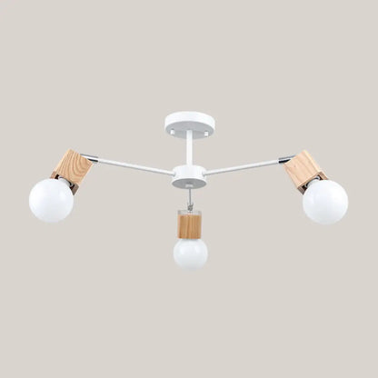 DecorBites™ DecorBites™ Semi-Flush Open Bulb Ceiling Light with Square Loft Style Design - 3/5 Heads, Wood Metallic Mount Chandelier
