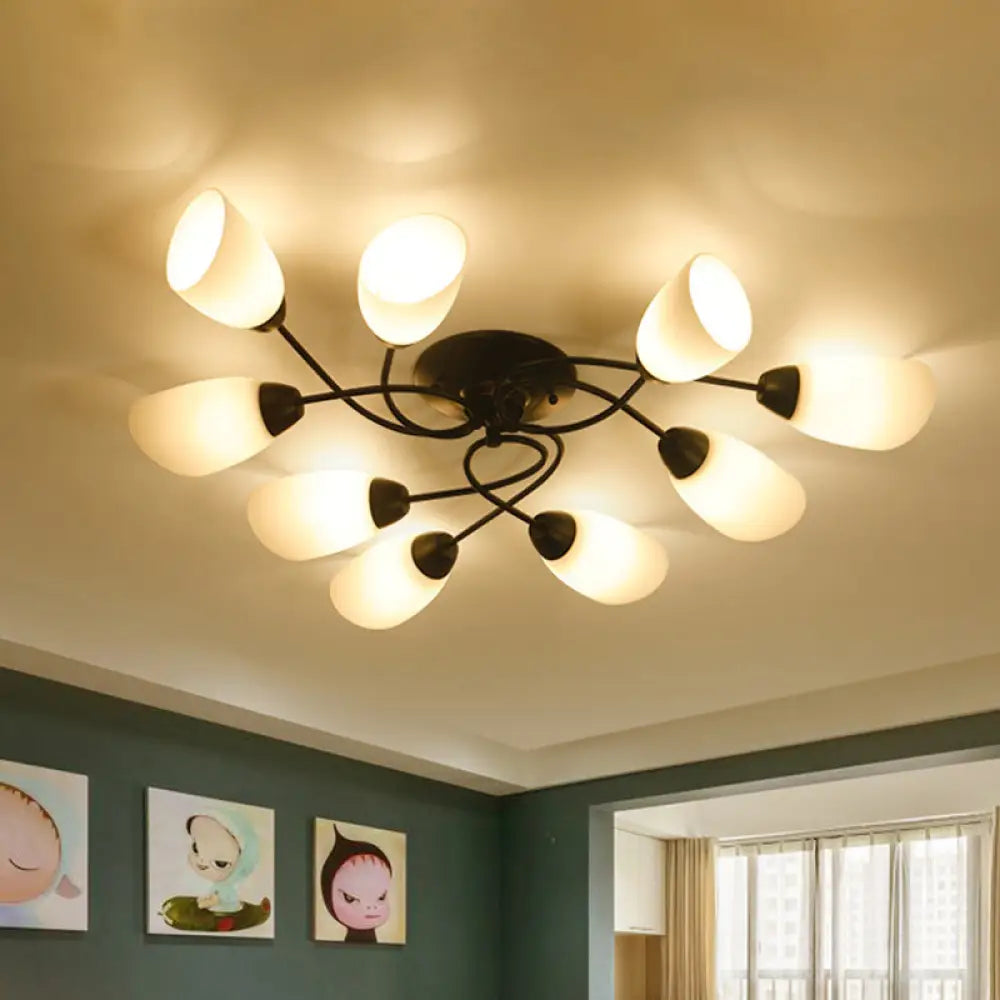 DecorBites™ DecorBites™ Semi Flush Oval Ceiling Mount Lighting with 4/6/9 Traditional White Glass Lights - Perfect for Living Room