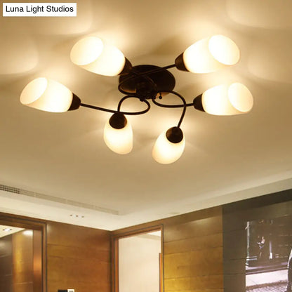 DecorBites™ DecorBites™ Semi Flush Oval Ceiling Mount Lighting with 4/6/9 Traditional White Glass Lights - Perfect for Living Room