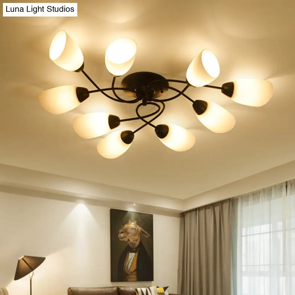 DecorBites™ DecorBites™ Semi Flush Oval Ceiling Mount Lighting with 4/6/9 Traditional White Glass Lights - Perfect for Living Room