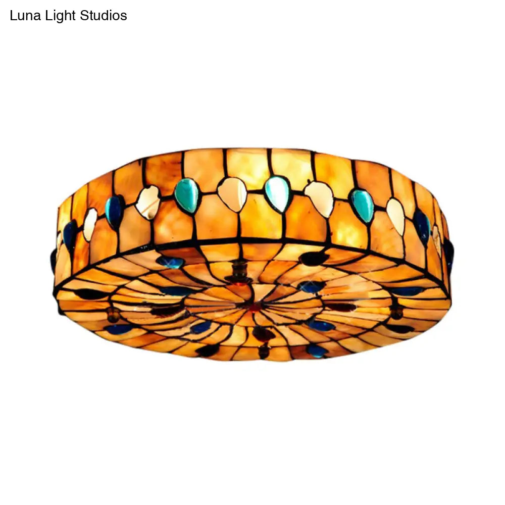 DecorBites™ DecorBites™ Semi Flush Stained Glass Ceiling Light Fixture with Tiffany Style Jewel Decoration
