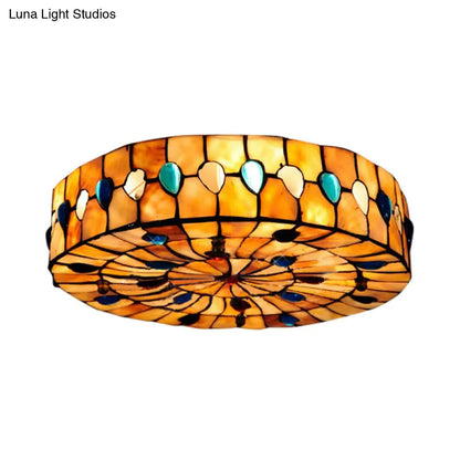 DecorBites™ DecorBites™ Semi Flush Stained Glass Ceiling Light Fixture with Tiffany Style Jewel Decoration