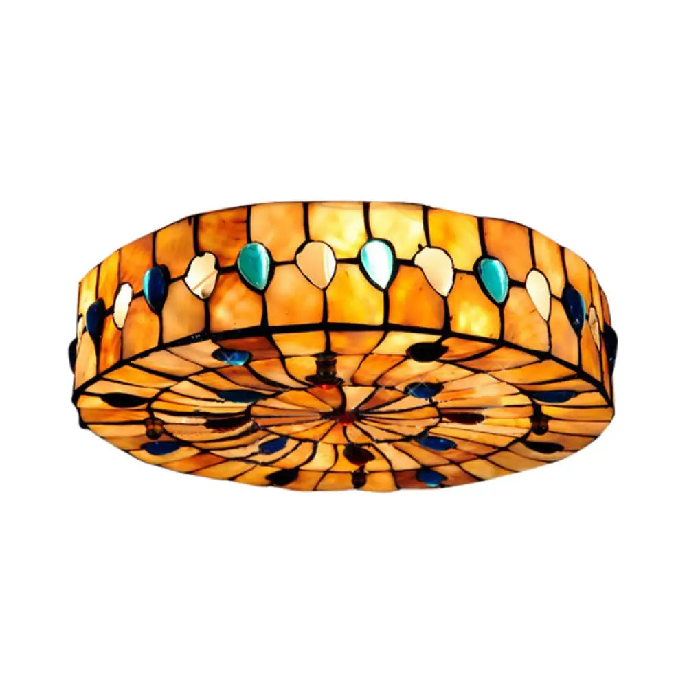 DecorBites™ DecorBites™ Semi Flush Stained Glass Ceiling Light Fixture with Tiffany Style Jewel Decoration