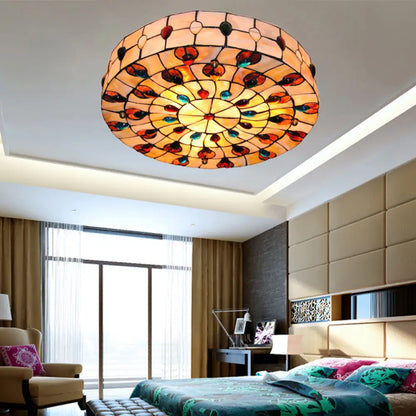 DecorBites™ DecorBites™ Semi Flush Stained Glass Ceiling Light Fixture with Tiffany Style Jewel Decoration