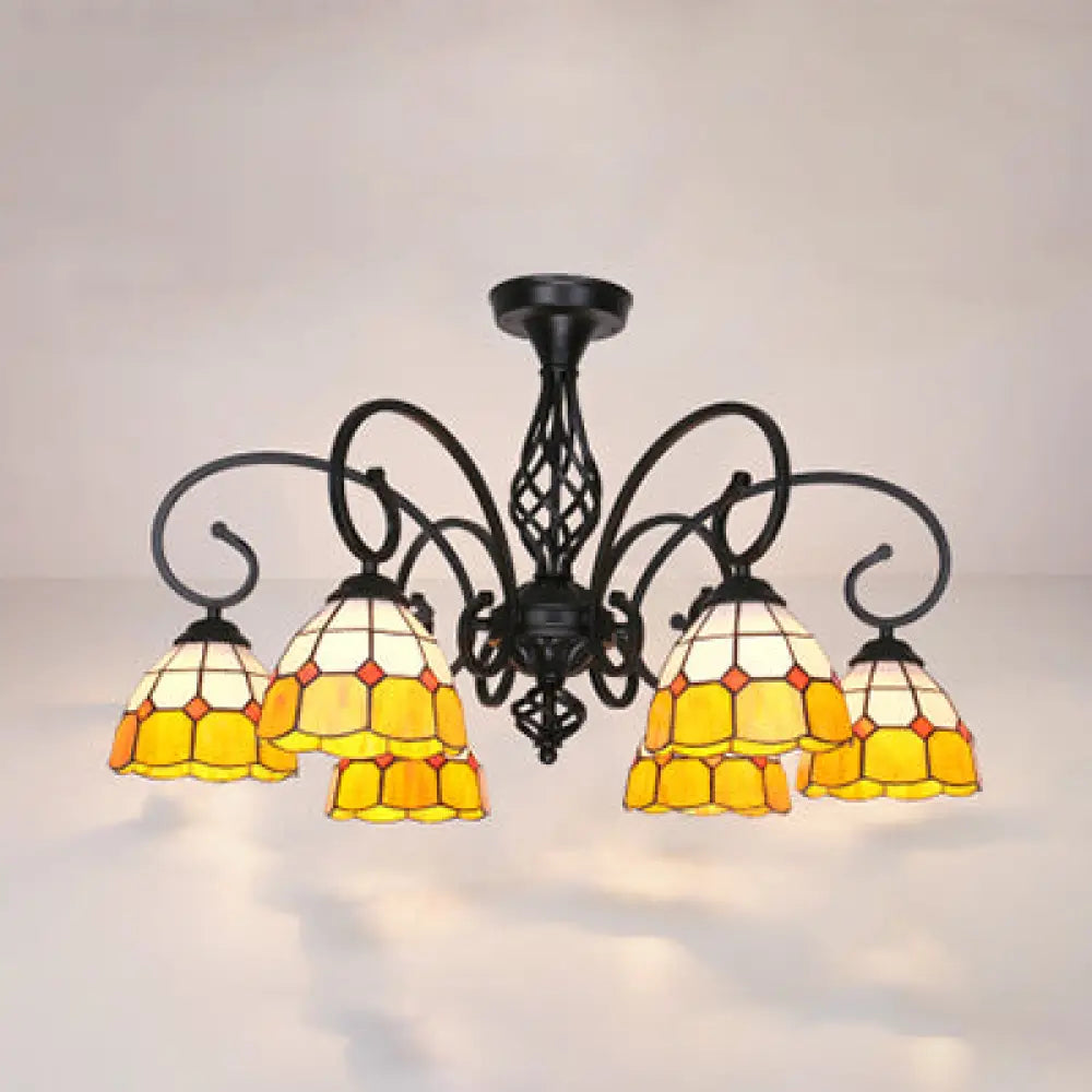 DecorBites™ DecorBites™ Semi Flush Tiffany Lighting with Curved Arm - Choose from 3, 5, or 6 Lights, Stained Glass in White, Yellow, Blue, or Green for Living Room