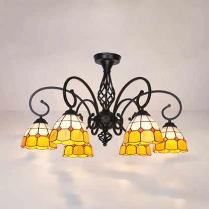 DecorBites™ DecorBites™ Semi Flush Tiffany Lighting with Curved Arm - Choose from 3, 5, or 6 Lights, Stained Glass in White, Yellow, Blue, or Green for Living Room