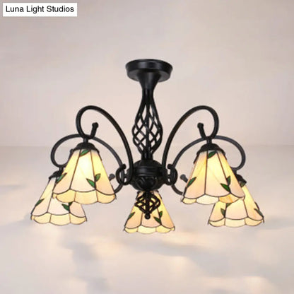 DecorBites™ DecorBites™ Semi Flush Tiffany Lighting with Curved Arm - Choose from 3, 5, or 6 Lights, Stained Glass in White, Yellow, Blue, or Green for Living Room