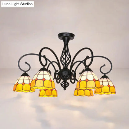 DecorBites™ DecorBites™ Semi Flush Tiffany Lighting with Curved Arm - Choose from 3, 5, or 6 Lights, Stained Glass in White, Yellow, Blue, or Green for Living Room