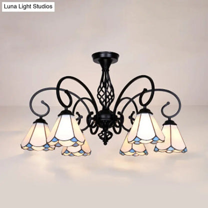 DecorBites™ DecorBites™ Semi Flush Tiffany Lighting with Curved Arm - Choose from 3, 5, or 6 Lights, Stained Glass in White, Yellow, Blue, or Green for Living Room