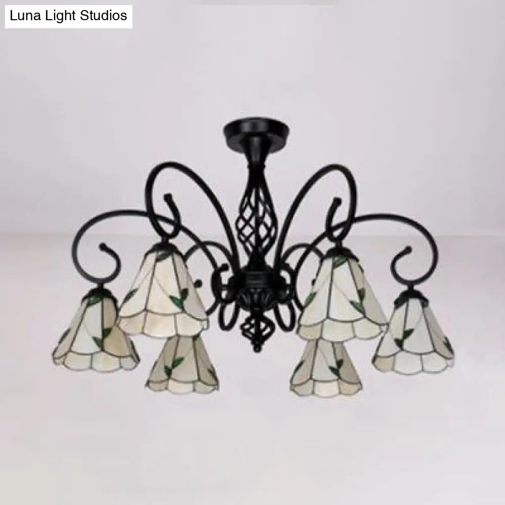 DecorBites™ DecorBites™ Semi Flush Tiffany Lighting with Curved Arm - Choose from 3, 5, or 6 Lights, Stained Glass in White, Yellow, Blue, or Green for Living Room