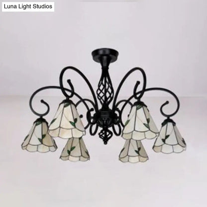 DecorBites™ DecorBites™ Semi Flush Tiffany Lighting with Curved Arm - Choose from 3, 5, or 6 Lights, Stained Glass in White, Yellow, Blue, or Green for Living Room