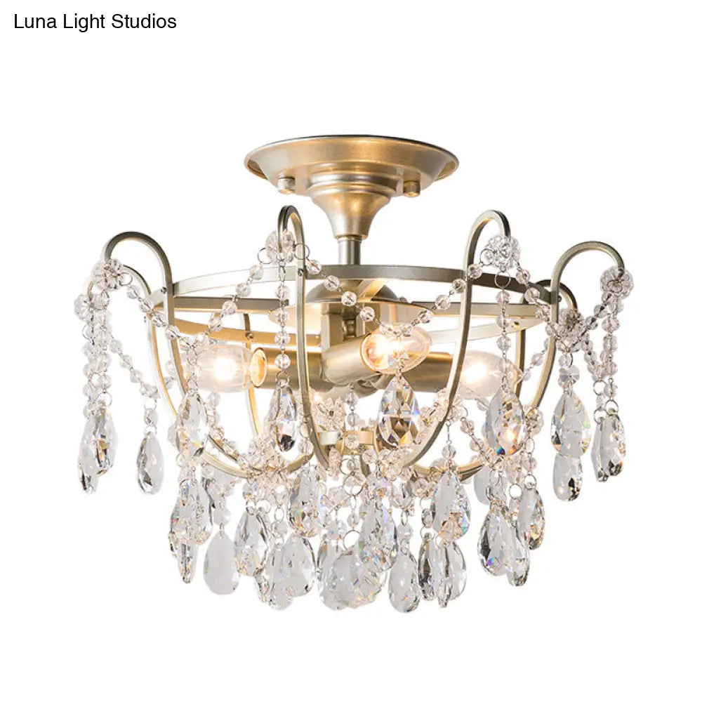 DecorBites™ DecorBites™ Semi Flush Traditional Crystal Ceiling Light Fixture - Beveled Crystal, 4 Bulbs, Brass Mount