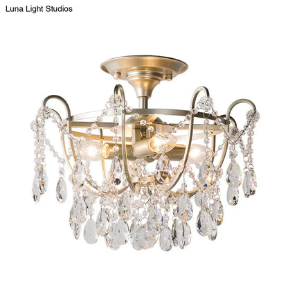 DecorBites™ DecorBites™ Semi Flush Traditional Crystal Ceiling Light Fixture - Beveled Crystal, 4 Bulbs, Brass Mount