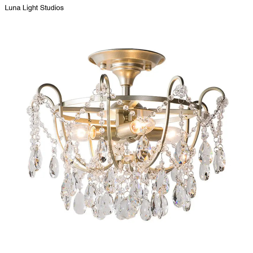DecorBites™ DecorBites™ Semi Flush Traditional Crystal Ceiling Light Fixture - Beveled Crystal, 4 Bulbs, Brass Mount
