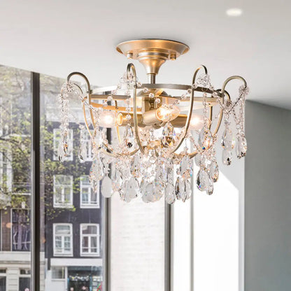 DecorBites™ DecorBites™ Semi Flush Traditional Crystal Ceiling Light Fixture - Beveled Crystal, 4 Bulbs, Brass Mount