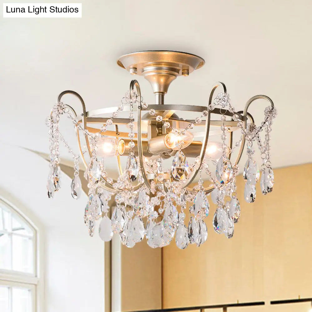 DecorBites™ DecorBites™ Semi Flush Traditional Crystal Ceiling Light Fixture - Beveled Crystal, 4 Bulbs, Brass Mount