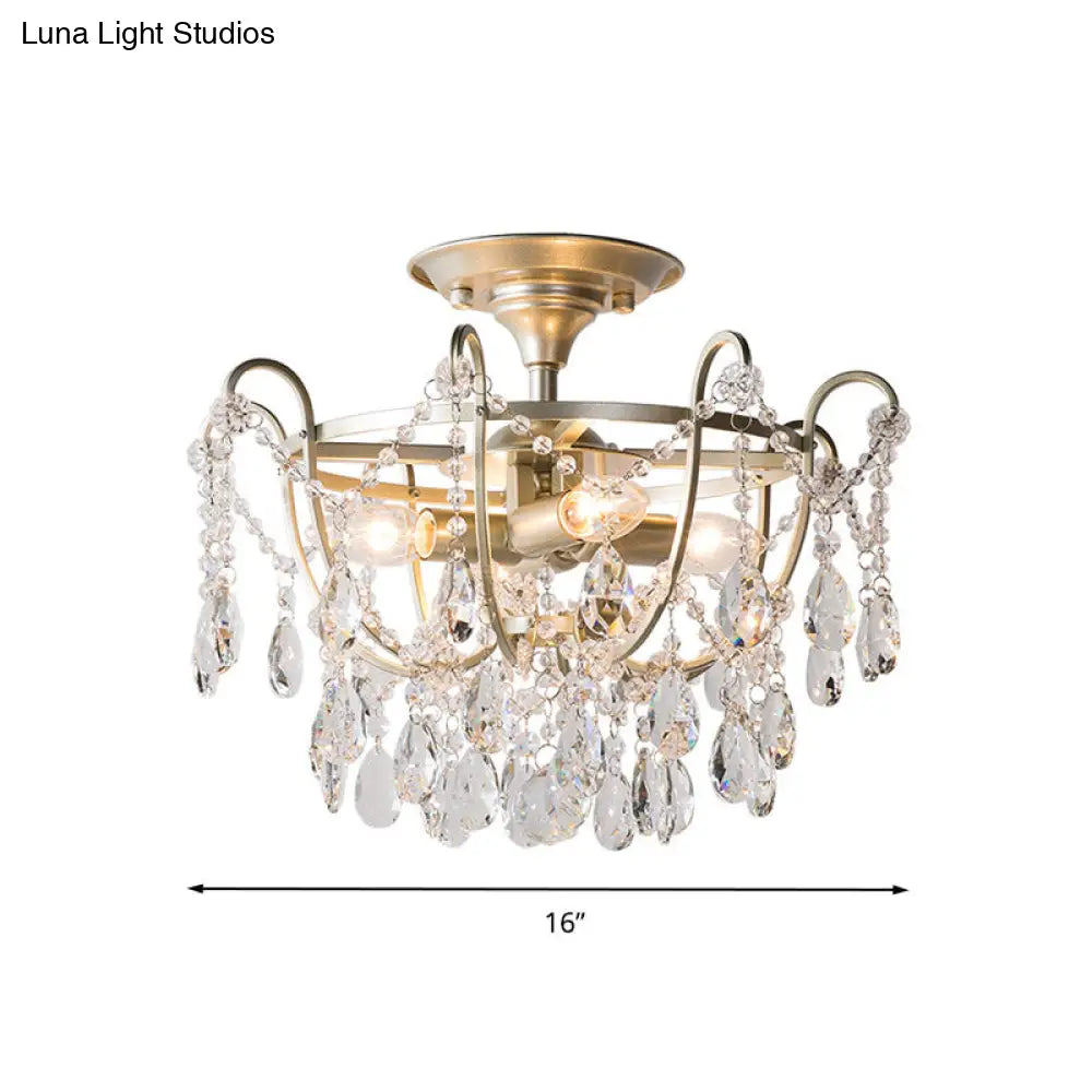 DecorBites™ DecorBites™ Semi Flush Traditional Crystal Ceiling Light Fixture - Beveled Crystal, 4 Bulbs, Brass Mount