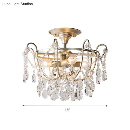 DecorBites™ DecorBites™ Semi Flush Traditional Crystal Ceiling Light Fixture - Beveled Crystal, 4 Bulbs, Brass Mount