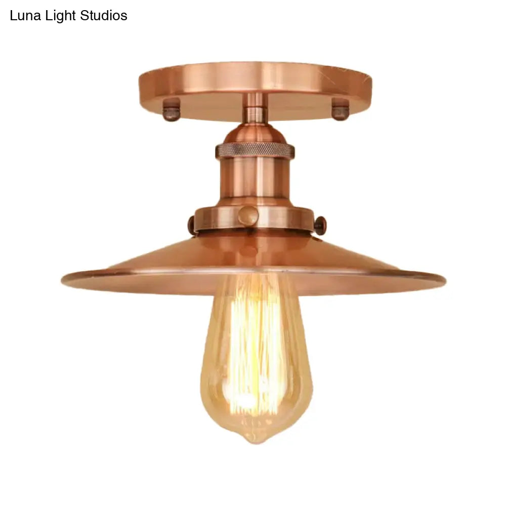 DecorBites™ DecorBites™ Semi Flush Wide Flared Ceiling Light - Rust/Chrome/Black Iron Finish - 1 Light - Warehouse Style