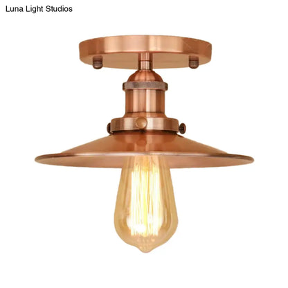 DecorBites™ DecorBites™ Semi Flush Wide Flared Ceiling Light - Rust/Chrome/Black Iron Finish - 1 Light - Warehouse Style