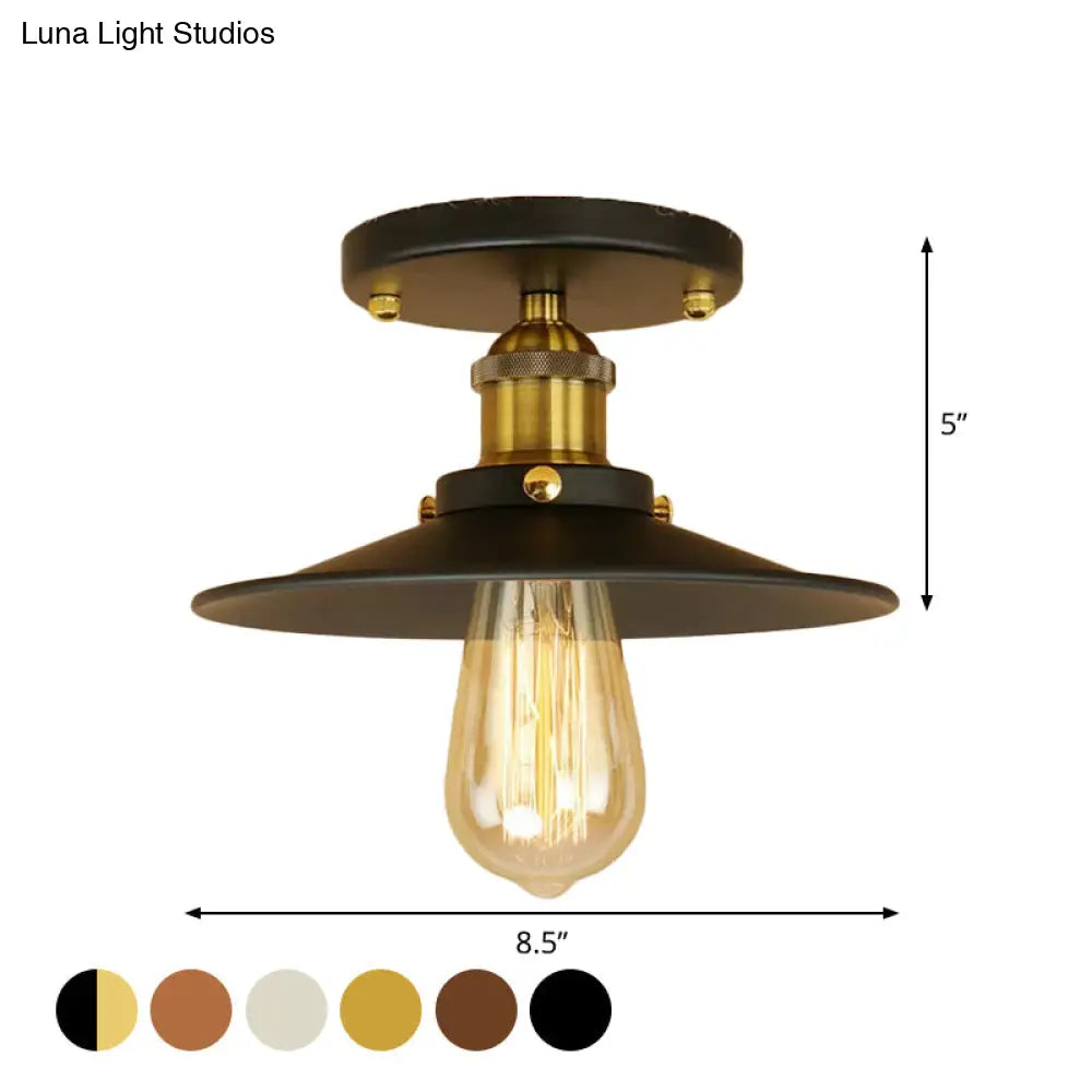 DecorBites™ DecorBites™ Semi Flush Wide Flared Ceiling Light - Rust/Chrome/Black Iron Finish - 1 Light - Warehouse Style