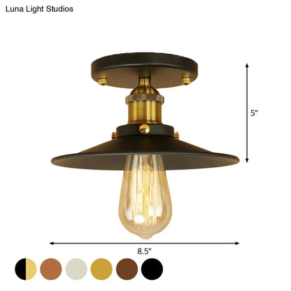 DecorBites™ DecorBites™ Semi Flush Wide Flared Ceiling Light - Rust/Chrome/Black Iron Finish - 1 Light - Warehouse Style