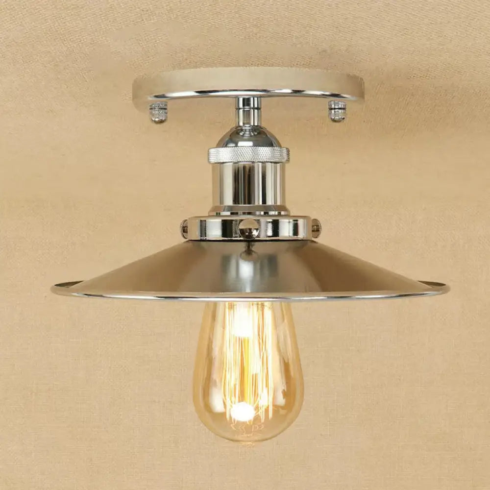 DecorBites™ DecorBites™ Semi Flush Wide Flared Ceiling Light - Rust/Chrome/Black Iron Finish - 1 Light - Warehouse Style