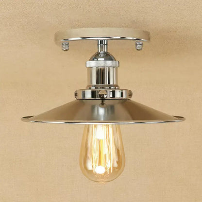 DecorBites™ DecorBites™ Semi Flush Wide Flared Ceiling Light - Rust/Chrome/Black Iron Finish - 1 Light - Warehouse Style
