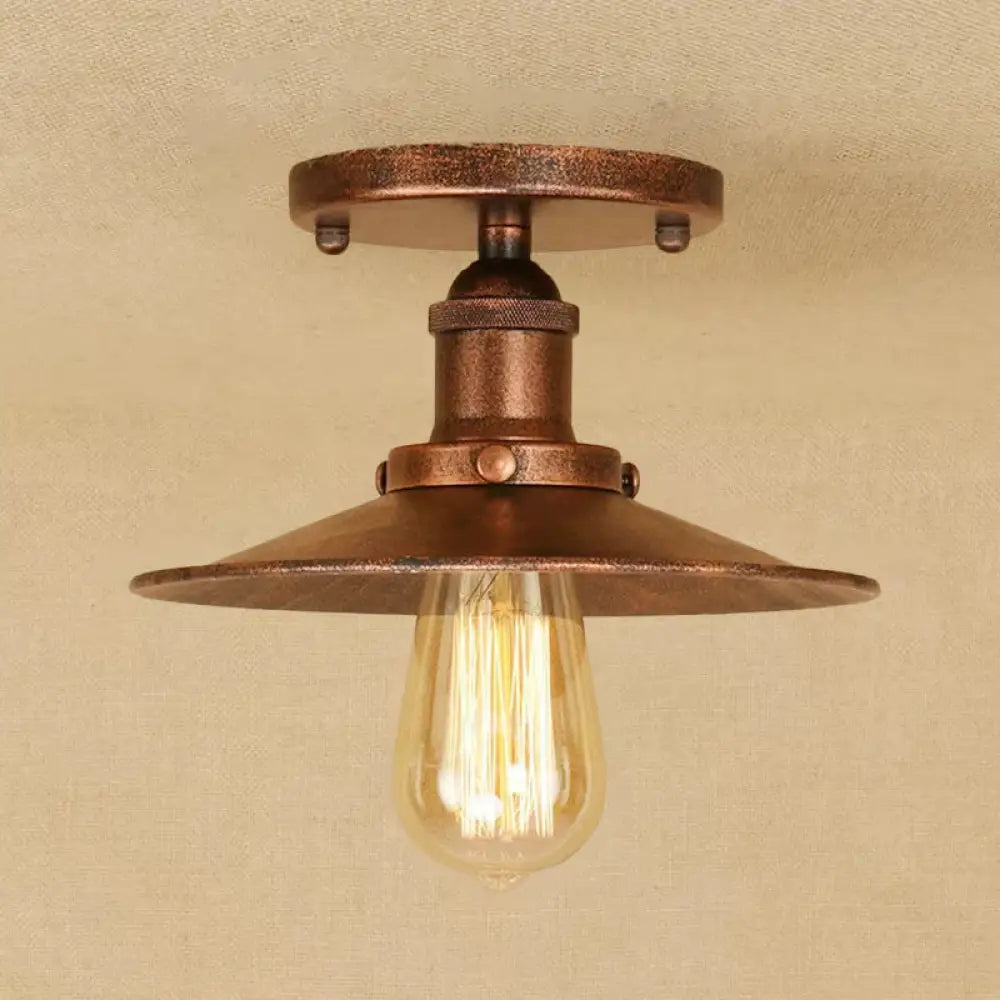 DecorBites™ DecorBites™ Semi Flush Wide Flared Ceiling Light - Rust/Chrome/Black Iron Finish - 1 Light - Warehouse Style