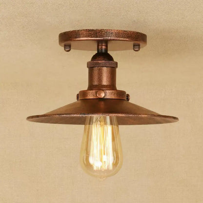 DecorBites™ DecorBites™ Semi Flush Wide Flared Ceiling Light - Rust/Chrome/Black Iron Finish - 1 Light - Warehouse Style