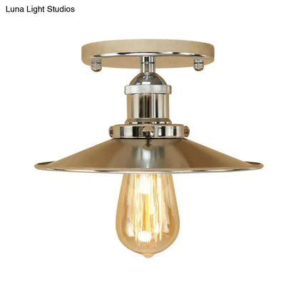 DecorBites™ DecorBites™ Semi Flush Wide Flared Ceiling Light - Rust/Chrome/Black Iron Finish - 1 Light - Warehouse Style