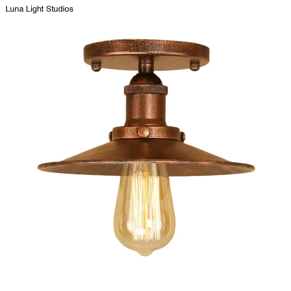 DecorBites™ DecorBites™ Semi Flush Wide Flared Ceiling Light - Rust/Chrome/Black Iron Finish - 1 Light - Warehouse Style