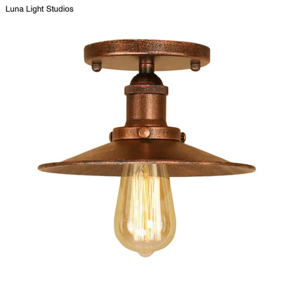 DecorBites™ DecorBites™ Semi Flush Wide Flared Ceiling Light - Rust/Chrome/Black Iron Finish - 1 Light - Warehouse Style