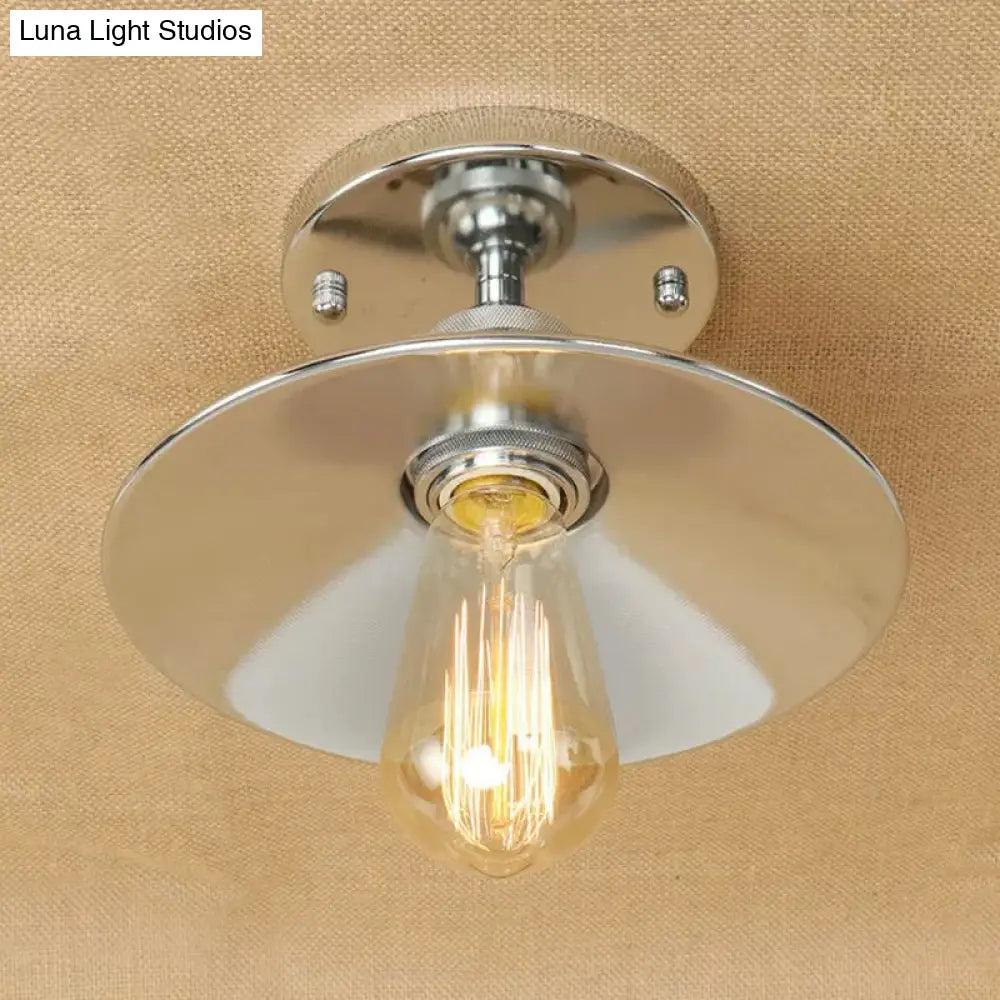 DecorBites™ DecorBites™ Semi Flush Wide Flared Ceiling Light - Rust/Chrome/Black Iron Finish - 1 Light - Warehouse Style
