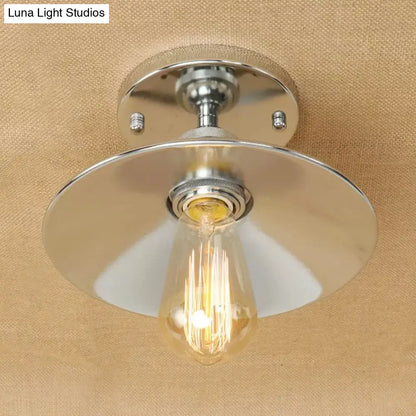 DecorBites™ DecorBites™ Semi Flush Wide Flared Ceiling Light - Rust/Chrome/Black Iron Finish - 1 Light - Warehouse Style