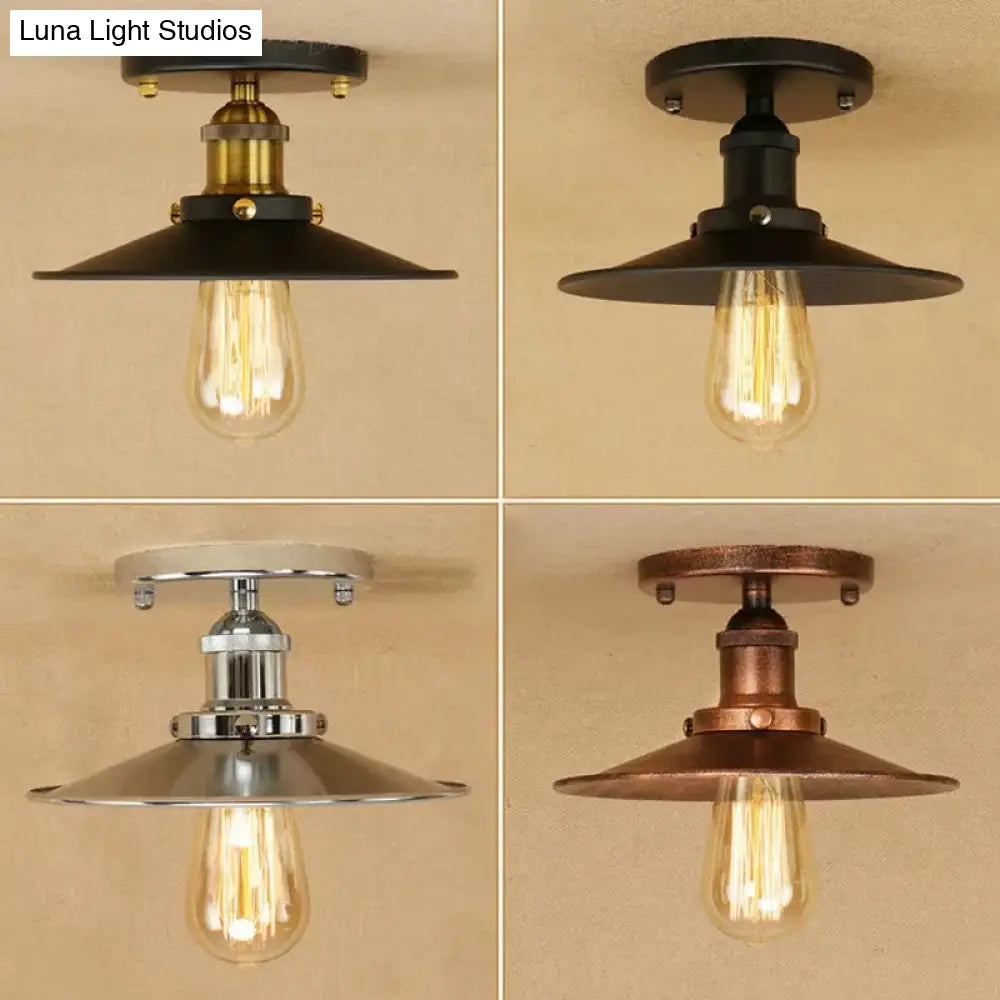 DecorBites™ DecorBites™ Semi Flush Wide Flared Ceiling Light - Rust/Chrome/Black Iron Finish - 1 Light - Warehouse Style