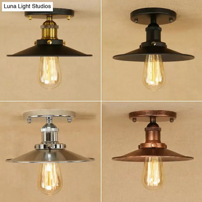 DecorBites™ DecorBites™ Semi Flush Wide Flared Ceiling Light - Rust/Chrome/Black Iron Finish - 1 Light - Warehouse Style