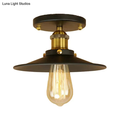 DecorBites™ DecorBites™ Semi Flush Wide Flared Ceiling Light - Rust/Chrome/Black Iron Finish - 1 Light - Warehouse Style