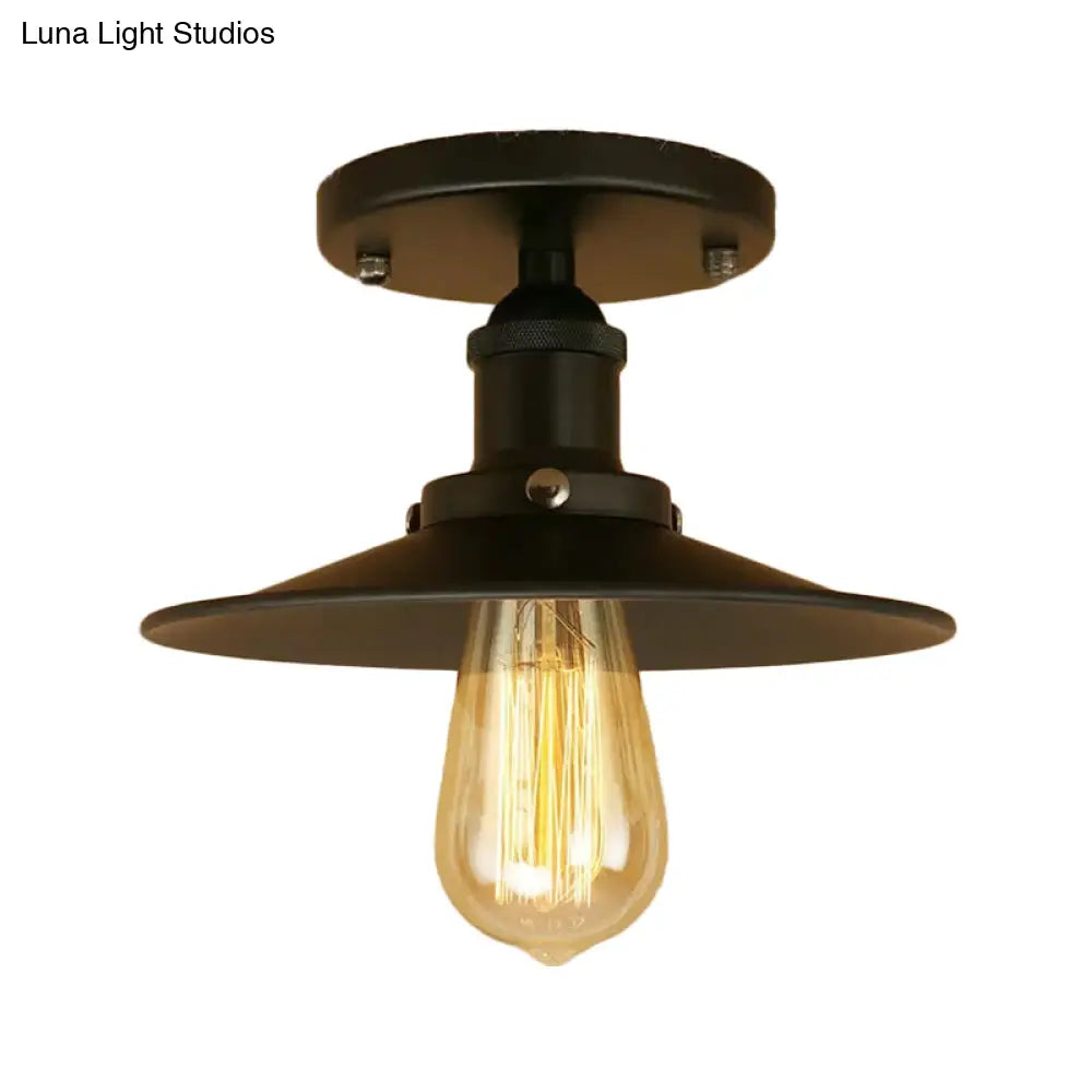 DecorBites™ DecorBites™ Semi Flush Wide Flared Ceiling Light - Rust/Chrome/Black Iron Finish - 1 Light - Warehouse Style
