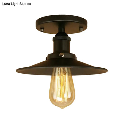 DecorBites™ DecorBites™ Semi Flush Wide Flared Ceiling Light - Rust/Chrome/Black Iron Finish - 1 Light - Warehouse Style