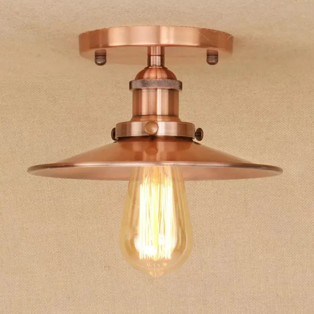 DecorBites™ DecorBites™ Semi Flush Wide Flared Ceiling Light - Rust/Chrome/Black Iron Finish - 1 Light - Warehouse Style