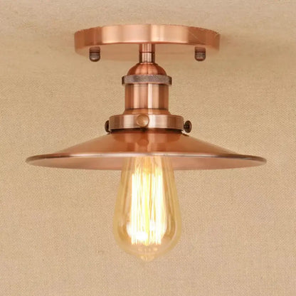 DecorBites™ DecorBites™ Semi Flush Wide Flared Ceiling Light - Rust/Chrome/Black Iron Finish - 1 Light - Warehouse Style